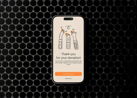 La app de Worldcoo agradeciendo su donación a un donante