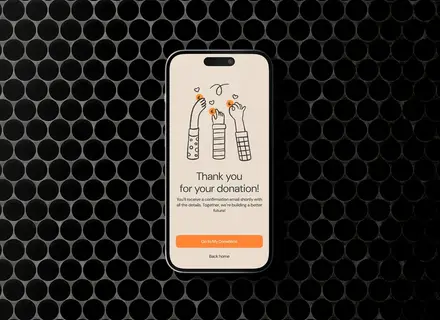 L'application Worldcoo remerciant un donateur pour son don