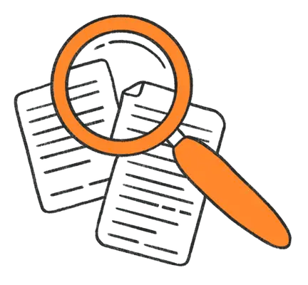 A magnifying glass inspecting a document.
