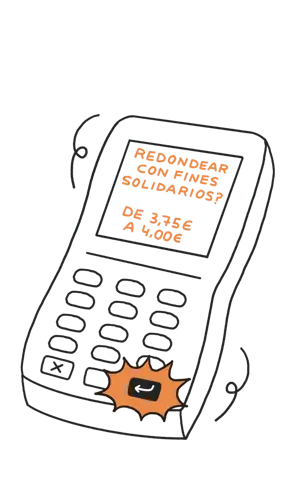 A payment terminal displaying the Worldcoo Charity Rounding Up donation option