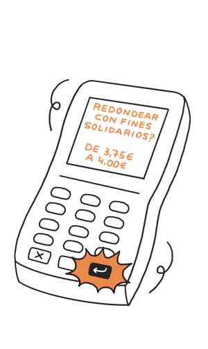 Un terminal de pago que muestra la opción de donación "Redondeo Solidario" de Worldcoo