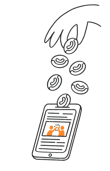 Una mano donando a través de un teléfono.