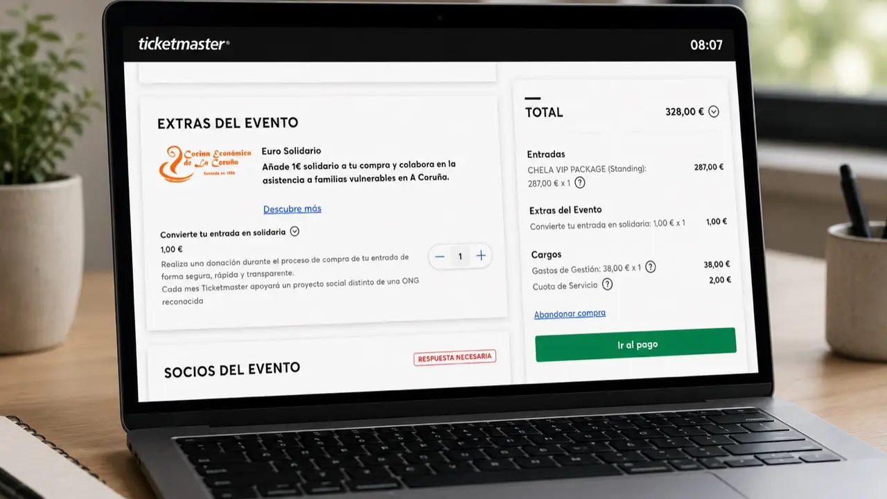 Un pago online ofreciendo el Euro Solidario antes de pagar