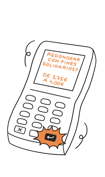 Un terminal de pago que muestra la opción de donación "Redondeo Solidario" de Worldcoo